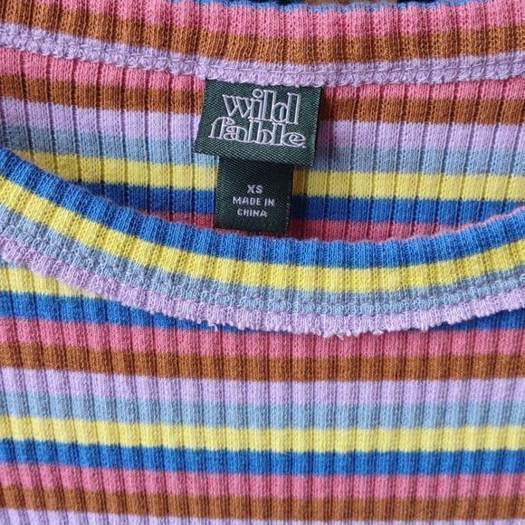 Wild Fable Multicolored Striped Long Sleeve‎ Ribbed Crop Top Sz XS - Picture 7 of 9